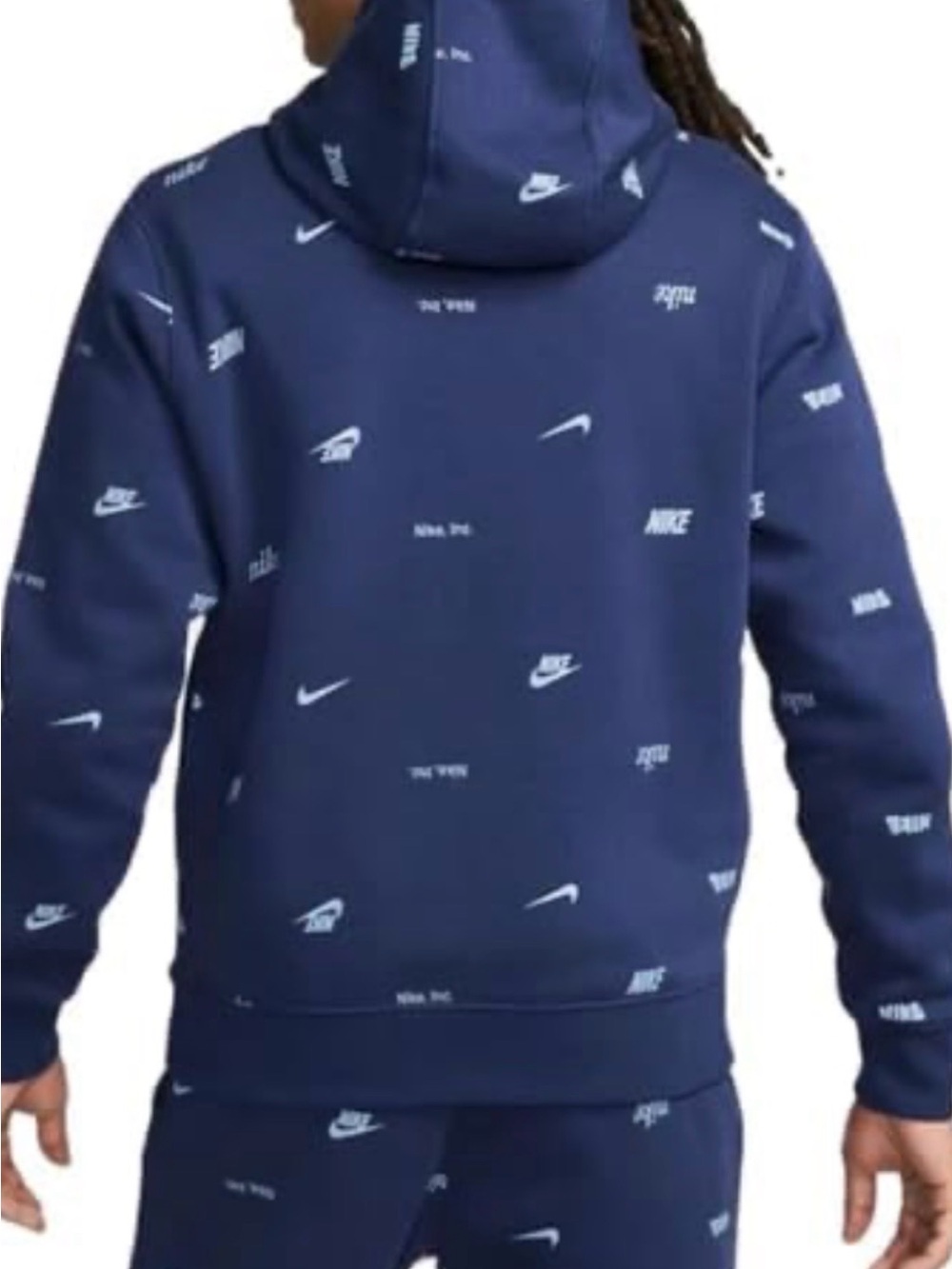 Nike Men’s Navy Blue Allover Logo Hoodie good condition size M - Picture 2 of 4